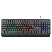 Клавиатура проводная игровая Gembird KB-220L, мембранная, 104 клавиш, подсветка Rainbow, кабель 1.5м, черная