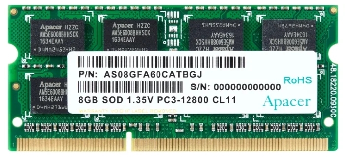 Модуль памяти Apacer DDR3 8GB 1600MHz SO-DIMM (AS08GFA60CATBGC)