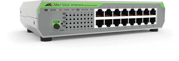 Allied Telesis 16-port 10/100TX unmanaged switch with internal PSU, EU Power Cord