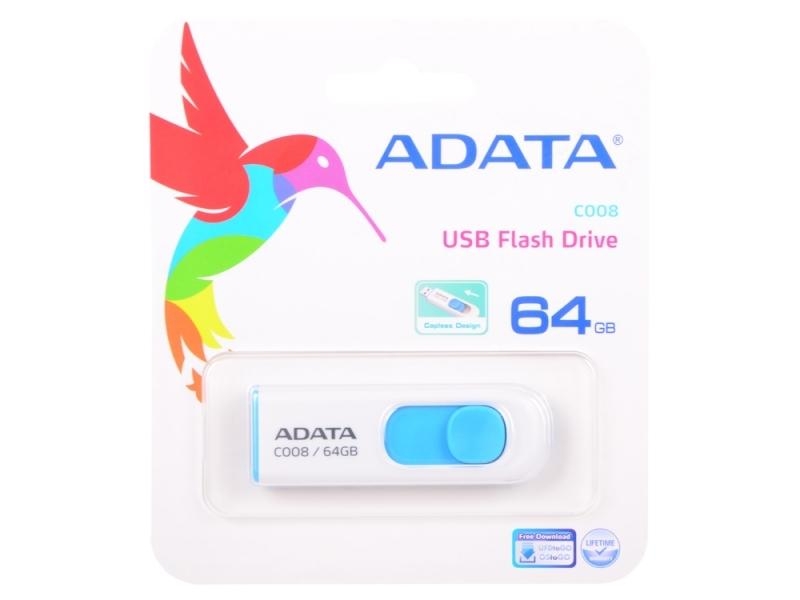 Флеш накопитель 64GB A-DATA Classic C008, USB 2.0, белый