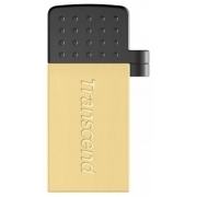 Флеш накопитель 64GB Transcend JetFlash 380, USB 2.0, OTG, металл золото, MicroUSB + USB-A