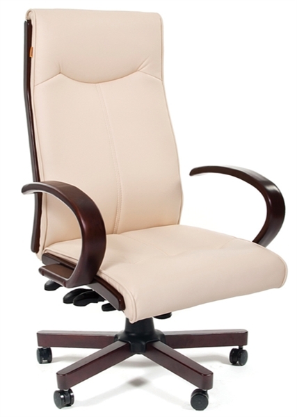 Офисное кресло Chairman 411 бежевое экопремиум, с деревянными элементами N