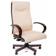 Офисное кресло Chairman 411 бежевое экопремиум, с деревянными элементами N