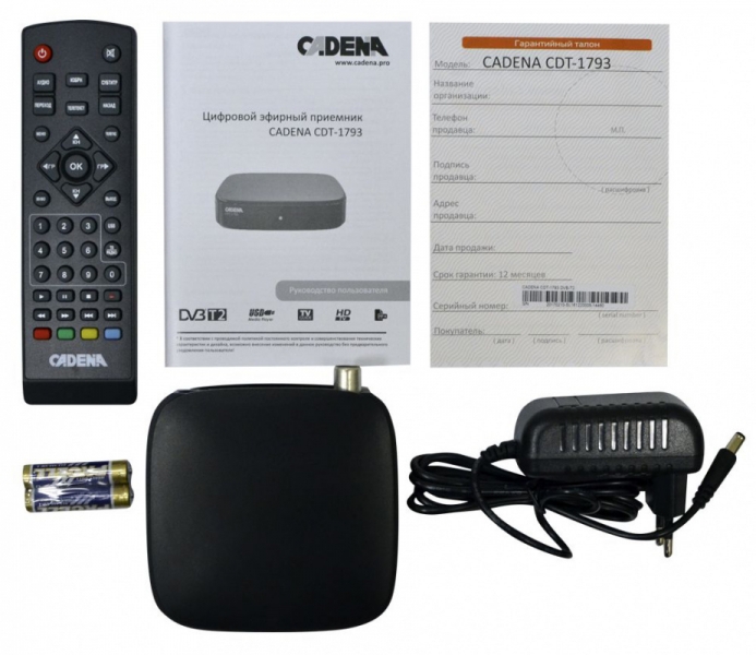 Ресивер DVB-T2 Cadena CDT-1793 черный (046/91/00047700)