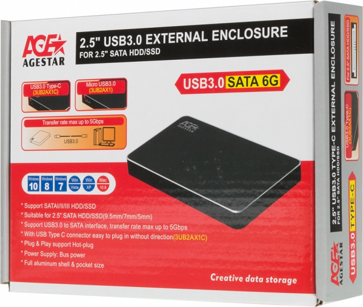 Внешний корпус для HDD AgeStar 3UB2AX1 (BLACK) SATA I/II/III черный 2.5
