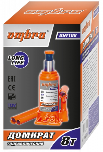 Домкрат Ombra OHT108 бутылочный гидравлический оранжевый (55412)