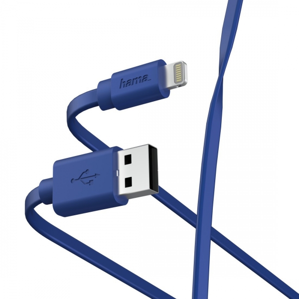 Кабель Hama 00187232 Lightning USB 2.0 (m) 1м синий плоский
