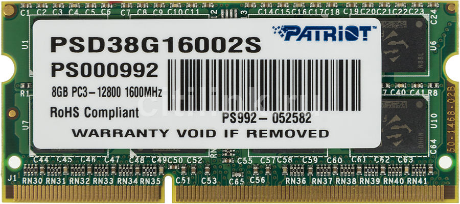 Модуль памяти PATRIOT 8GB PC12800 DDR3 SO-DIMM PSD38G16002S