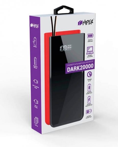 Мобильный аккумулятор Hiper DARK 20000 Black Li-Pol 20000mAh 2.4A+2.4A+2.4A+2.4A черный 4xUSB