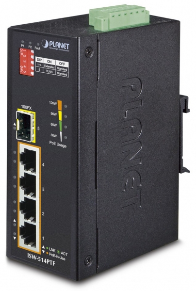 IP30 4-Port/TP + 1-Port Fiber(SFP) POE Industrial Fast Ethernet Switch (-40 to 75 C)