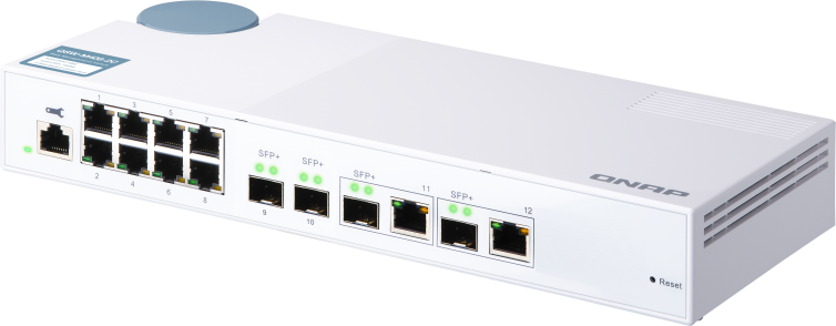 QNAP QSW-M408-2C Managed switch 10 Gb / s with 4 SFP + ports, 2 of which are combined with RJ-45, 8 1 Gb / s RJ-45 ports, bandwidth up to 96 Gb / s, JumboFrame support