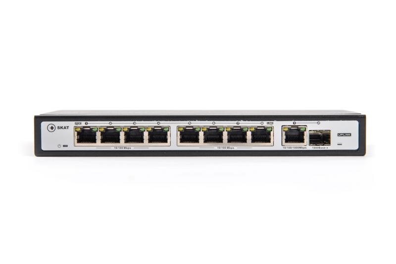 SKAT PoE-8E-1G-1S PoE Plus switch, power 120W, ports: 8-Ethernet, 1-Uplink, 1-SFP