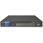 PLANET L2+/L4 24-Port 10/100/1000T 802.3at PoE + 4-Port 10G SFP+ Managed Switch with Color LCD Touch Screen, Hardware Layer3 IPv4/IPv6 Static Routing (400W PoE Budget, ONVIF)