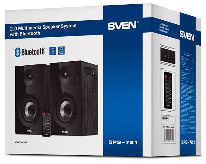 SVEN SPS-721, чёрный, акустическая система 2.0, мощность 2x25Вт (RMS), USD/SD, пульт ДУ, Bluetooth