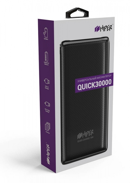 Мобильный аккумулятор Hiper Quick 30000 Li-Pol 30000mAh 2.4A+2.4A+2.4A+2.4A черный