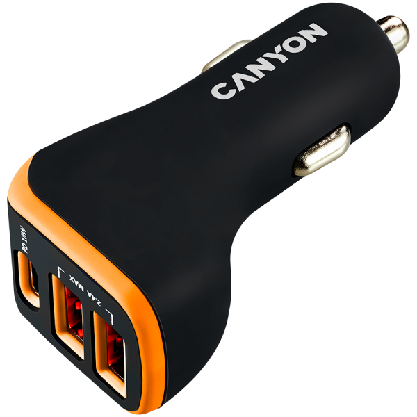 Автомобильное зарядное устройство CANYON С-08,  черный/оранжевый