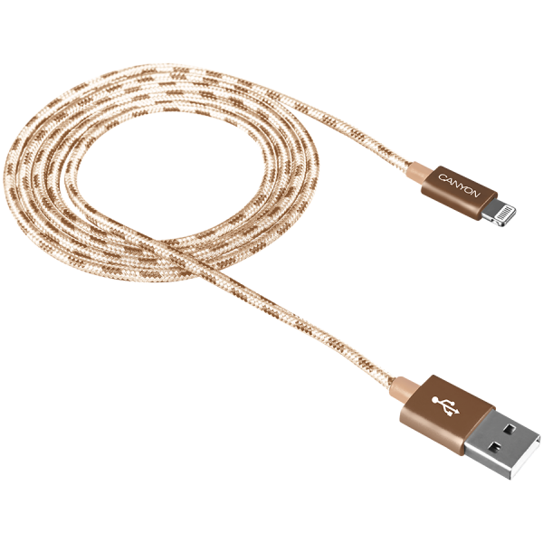 CANYON CFI-3 Lightning USB Cable for Apple, braided, metallic shell, cable length 1m, Gold, 14.9*6.8*1000mm, 0.02kg