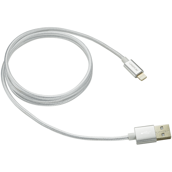 CANYON CFI-3 Lightning USB Cable for Apple, braided, metallic shell, cable length 1m, Pearl White, 14.9*6.8*1000mm, 0.02kg