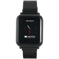 CANYON Sanchal SW-73 Smart watch, 1.22inch IPS full touch, 6H Glass,2 straps, metal strap and silicon strap, metal case, IP68 waterproof, multisport mode, camera remote, 150mAh, compatibility with iOS and android, Black, host: 42*35*11.4mm, belt: 222*18mm, 56.8g