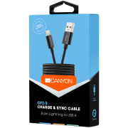 Canyon CFI-3 Lightning USB Cable for Apple, braided, metallic shell, cable length 1m, Black, 14.9*6.8*1000mm, 0.02kg