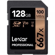 LEXAR 128GB Professional 667x SDXC UHS-I cards, up to 100MB/s read 90MB/s write C10 V30 U3 EAN: 843367107964