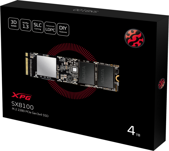 ADATA SX8100 SSD 4TB, 3D TLC, M.2 (2280), PCIe Gen 3.0 x4, NVMe, R3500/W1900, TBW 2560