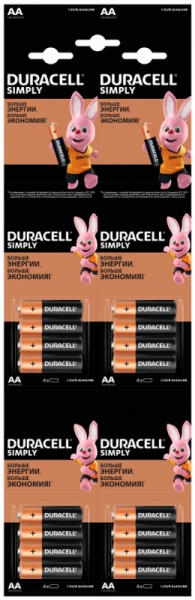 Батарея Duracell Simply LR6-4BL MN1500 AA (промо:4x4) (16шт)