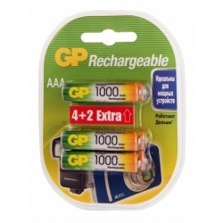 Аккумулятор GP Rechargeable 1000AAAHC4/2 AAA NiMH 1000mAh (6шт) блистер