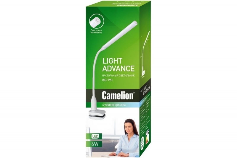 Светильник настольный на струбцине Camelion KD-793 C01, LED, 6Вт/белый (12490)