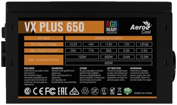 Блок питания Aerocool VX Plus 650 RGB 650W