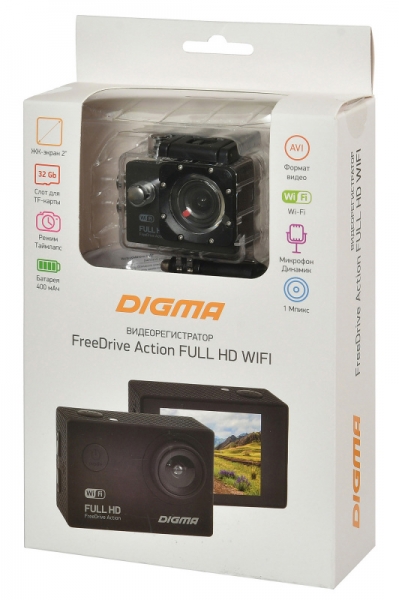 Видеорегистратор Digma FreeDrive Action Full HD WiFi черный 1.2Mpix 1080x1920 1080p 140гр.