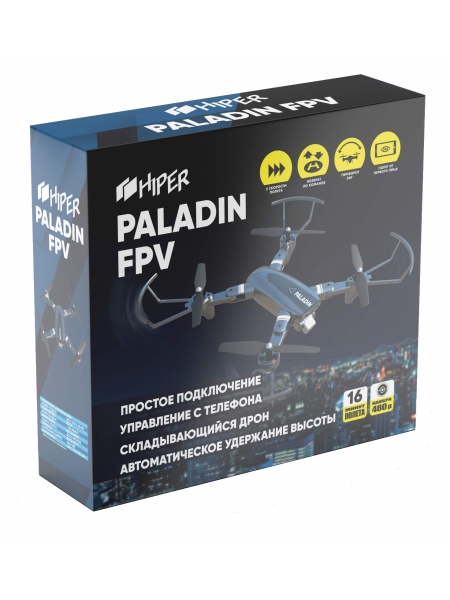 Квадрокоптер Hiper HQC-0031 Paladin FPV 480р WiFi ПДУ черный/серый