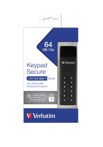 Verbatim KEYPAD SECURE USB 3.0 With 256-bit AES Hardware Encryption 64Gb, USB-A