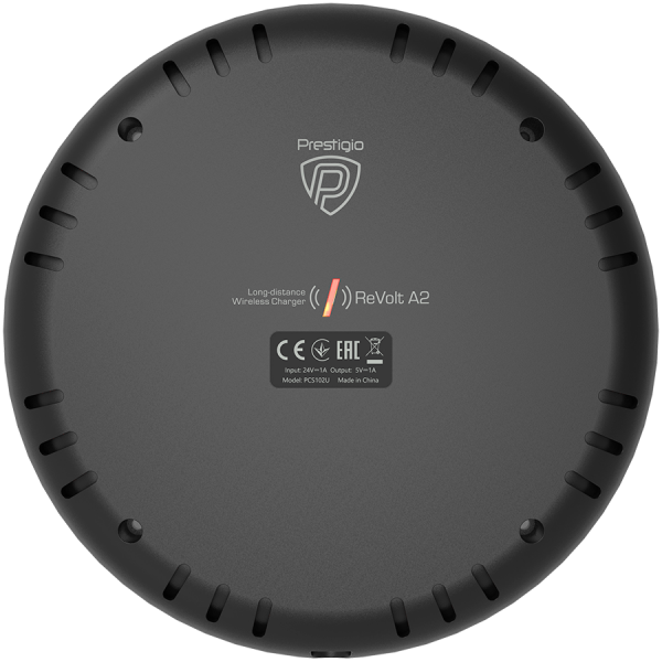 Prestigio ReVolt A2, 5W hidden wireless charger with magnetic sticker, silent, works through glass, wood, plastic, or granite up to 40 mm thick, suitable for all gadgets that support Qi wireless charging standard, black color.