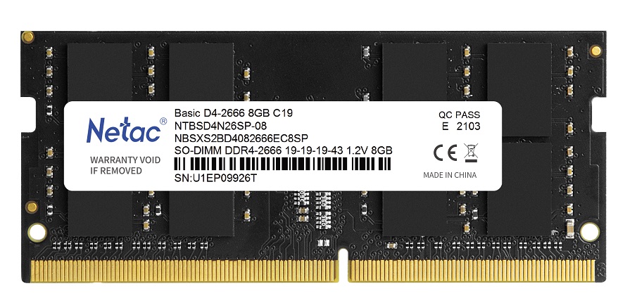 Оперативная память SO-DIMM Netac Basic DDR4 8GB 2666MHz (NTBSD4N26SP-08)