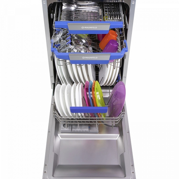 Посудомоечная бытовая машина MAUNFELD MLP-08I/ Узкая,  Встраиваемая ПММ 45см, 10 комплектов, 9 программ, сенсорное управление с LED индикацией, 2 корзины, съемная корзина для столовых приборов, полноценный AQUA-STOP
