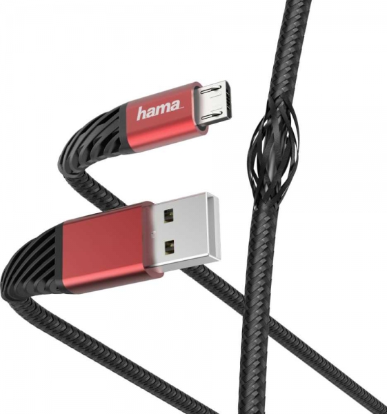 Кабель Hama 00187216 microUSB (m) угловой USB 2.0 (m) угловой 1.5м черный/красный