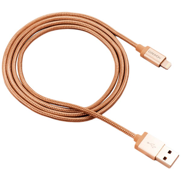 CANYON MFI-3 Charge & Sync MFI braided cable with metalic shell, USB to lightning, certified by Apple, 1m, 0.28mm, Golden