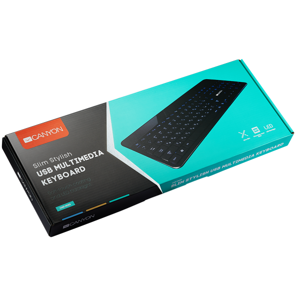CNS-HKB5RU CANYON клавиатура, цвет - черный, проводная, LED подсветка, soft touch отделка, 104 клавиши, раскладка EN/RU..