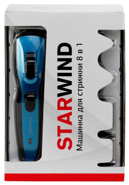 Машинка для стрижки Starwind SHC 4379, синий/черный (насадок в компл:8шт)