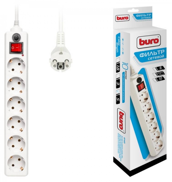Сетевой фильтр Buro 600SH-5-W 5м (6 розеток), белый