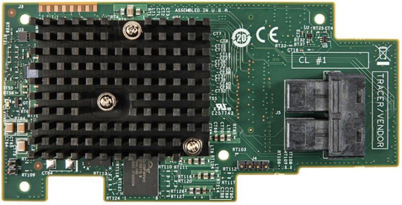 Intel Integrated RAID Module RMS3CC080, with dual core LSI3108 ROC, 12 Gb/s, 8 internal port SAS 3.0 mezzanine card, RAID levels 0,1,5,6,10.50.60, PCIe x8 Gen3, optional Maintenance Free Backup Unit (AXXRMFBU5). no cables