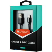 CANYON кабель, цвет - черный, разъем USB-Lightning, сертификат MFI/Apple, длина 1 м.