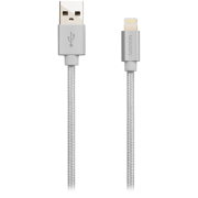 CANYON MFI-3 Charge & Sync MFI braided cable with metalic shell, USB to lightning, certified by Apple, cable length 1m, OD2.8mm, Pearl White