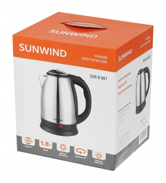 Чайник электрический SunWind SUN-K-001 серебристый/черный