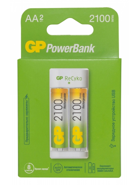 Аккумулятор + зарядное устройство GP PowerBank E211210AAHC-2CRB2 AA NiMH 2100mAh (2шт) коробка