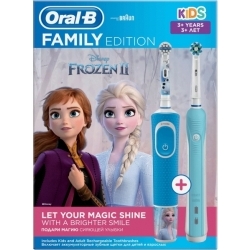 Набор электрических зубных щеток Oral-B Family Edition Pro 1 700+Kids Frozen бирюзовый/синий