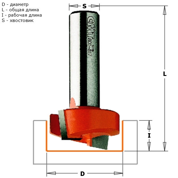Фреза пазовая для петель (31.7x12.7х54 мм; хвостовик 12 мм) CMT 901.817.11