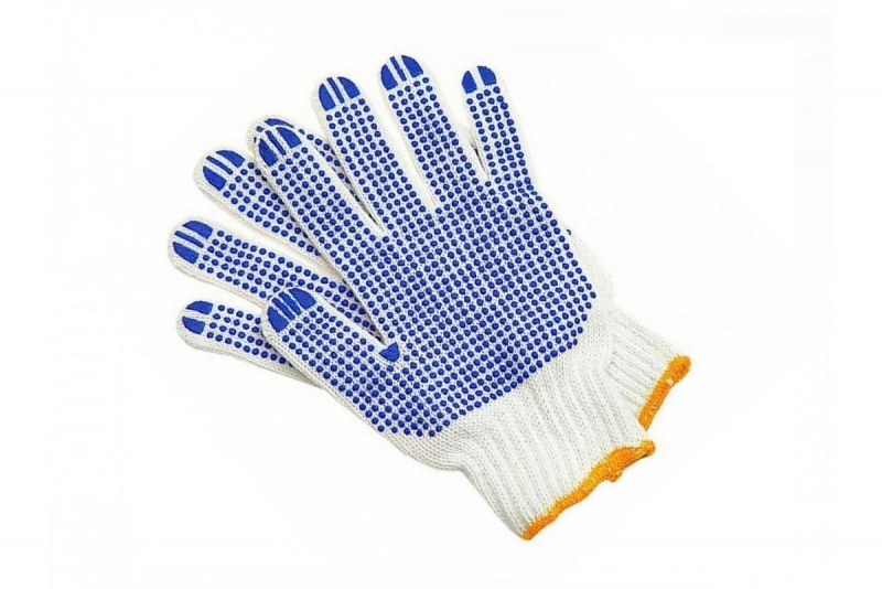 Хлопчатобумажные перчатки с ПВХ Сталер, 100 пар, 10 класс вязки, белые, точка, 4 нити Т/42/10