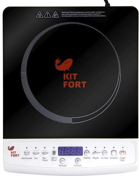 Плита Электрическая Kitfort КТ-101, белый/черный стеклокерамика